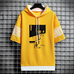 Japan Style Men Hoodies Fashion Streetwear Short Sleeve Hooded