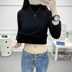 Turtleneck Slim Thicken Knitted Pullovers Plus Velvet Sweater Casual