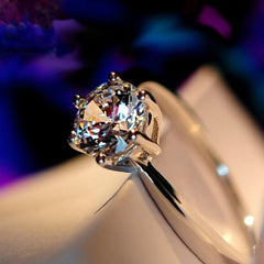 Crystal Round Engagement Ring Cute 925 Silver Zircon Stone Ring Vintage