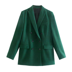 Women Jacket Double Breasted Notched Blazer Office Suit Pantsuit