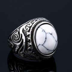 Vintage Oval Stones Ring in Stainless Steel Jewelry Mens Accessories