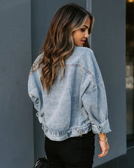 Denim Jacket Vintage Coat Long Sleeve Breasted Leopard-Print Casual Jean