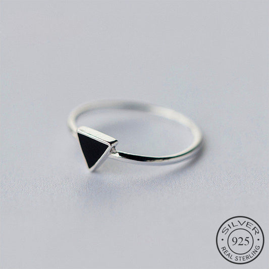 Geometric Black Enamel Triangle OL Adjustable Ring Minimalist