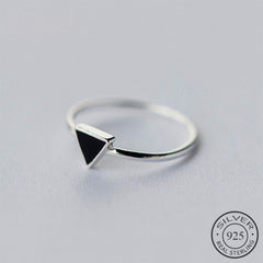 Geometric Black Enamel Triangle OL Adjustable Ring Minimalist