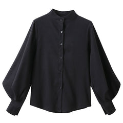 Big Lantern Sleeve Blouse Single Breasted Stand Collar Shirts