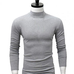 Men Shirt Sweaters Solid Color Half High Collar Casual Slim Long Sleeve