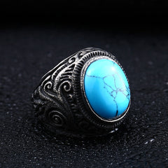 Vintage Oval Stones Ring in Stainless Steel Jewelry Mens Accessories