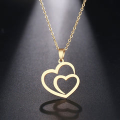 Stainless Steel Necklace For Women Man Hollow Double Heart Rose