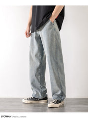 Loose Street Style Straight Cargo Pants Jeans Men Fashion Wide Leg Overalls