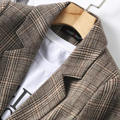 Vintage Single Breasted Office Ladies Plaid Blazer Long Sleeve Loose Plaid Coat