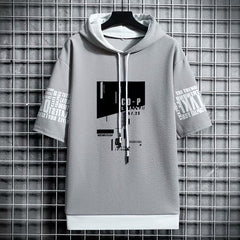 Japan Style Men Hoodies Fashion Streetwear Short Sleeve Hooded