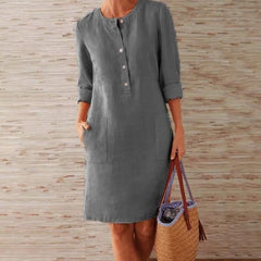 Casual Soild Long Sleeve Tunic Dress Vintage Straight Dress