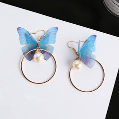 Retro Asymmetric Butterfly Imitation Pearl Earrings Fashion Round Flower