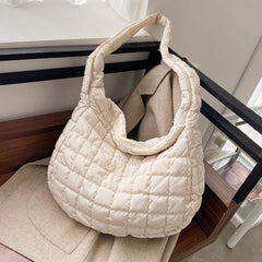 Lattice Pattern Shoulder Bag Space Cotton Handbag Women Large Capacity Tote