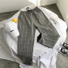 Mens Black Harajuku Plaid Pants Men Japanese Streetwear Baggy