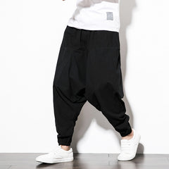 Cotton Harem Pants Men Solid Elastic Waist Streetwear Joggers