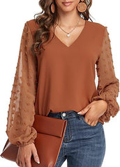 Solid Women Blouse Fashion V Neck Long Sleeve Elegant Office Work Shirts