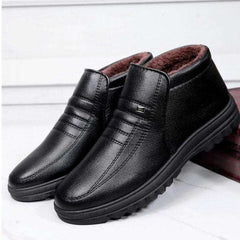 Waterproof Men Casual Leather Shoes Flannel High Top Slip-on Male Casual Shoes