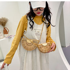 handbag for women shoulder bag semicircle bamboo woven beach bag