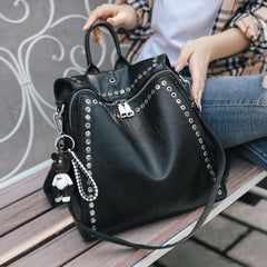 Genuine Leather Backpack Rivet Multifunctional Backpack Female Travel Bag