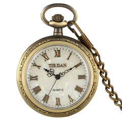 Bronze Retro Roman Numerals Display Quartz Pocket Watch Vintage