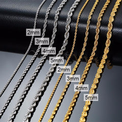 Men Ropes Long Necklace Stainless Steel Minimalist Twist Rope Chain Necklace