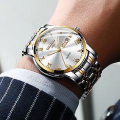 Watch Men Stainless Steel Business Date Clock Waterproof Luminous Watches