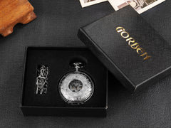 Retro Hand Wind Mechanical Pocket Watch With Fob Chain Mens