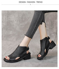 Thick Heel Gladiator Sandals Shoes Retro Handmade