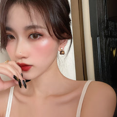 geometric tawny Crystal Square Gold Earrings