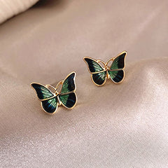 Retro Asymmetric Butterfly Imitation Pearl Earrings Fashion Round Flower