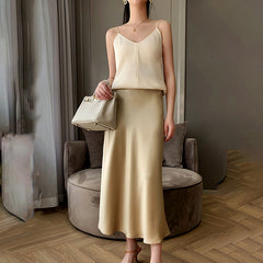 Women High Waisted Skirt Silk Satin Skirts A-Line Elegant Skirts