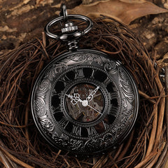 Retro Hand Wind Mechanical Pocket Watch With Fob Chain Mens