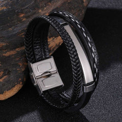 Trendy Leather Bracelet Men Stainless Steel Handmade Bangles