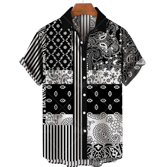 Clothing 3D Hawaiian Shirt Men Fashion Cashew Flower Geometric Printed Shirts