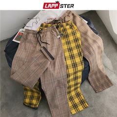Mens Black Harajuku Plaid Pants Men Japanese Streetwear Baggy