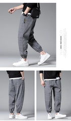 Ankle-Length Plaid Harem Pants Men Clothing Joggers Men Pants Trousers