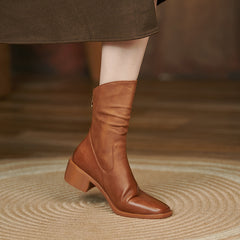 Knee-length Women Boots Microfiber Round Toe Zipper Warm Winter