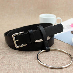 Double Ring Women Belt Fashion Waist Belt PU Leather Metal Buckle Heart Pin Belts