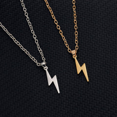 Stainless Steel Necklace For Men Long Chain Small Lightning Pendant