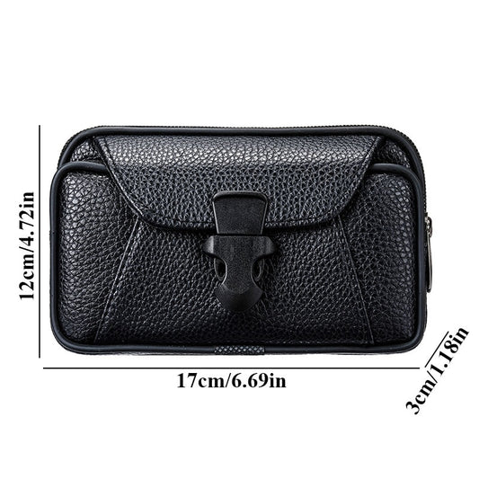 Multifunctional Leather Belt Bag Solid Color Men Business Style Belt Bag