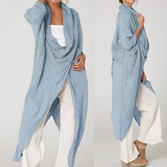 Women Tops Vintage Solid Blouses Fashion Long Shirts Casual