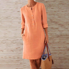 Casual Soild Long Sleeve Tunic Dress Vintage Straight Dress