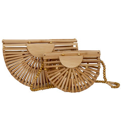 handbag for women shoulder bag semicircle bamboo woven beach bag
