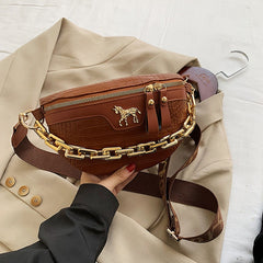 Thick Chain Waist Bag Women Leather Fanny Pack