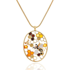 Vintage Honeycomb Choker Gold Bee Snake Chain Pendant Necklaces