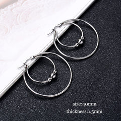Stainless Steel Exaggerated Round Bead Hoop Earring