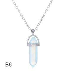 Hexagonal Cylindrical Crystal Necklace Natural Stone Pendant