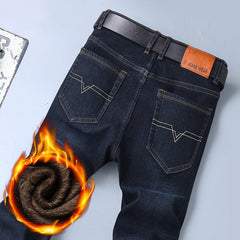 Classic MenRegular Fit Fleece Jeans Business Fashion Loose Casual