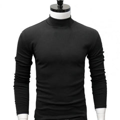 Men Shirt Sweaters Solid Color Half High Collar Casual Slim Long Sleeve
